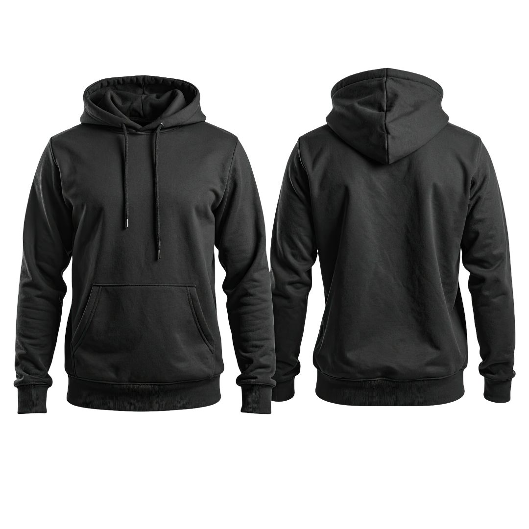 A group of black and grey hoodies arranged together.