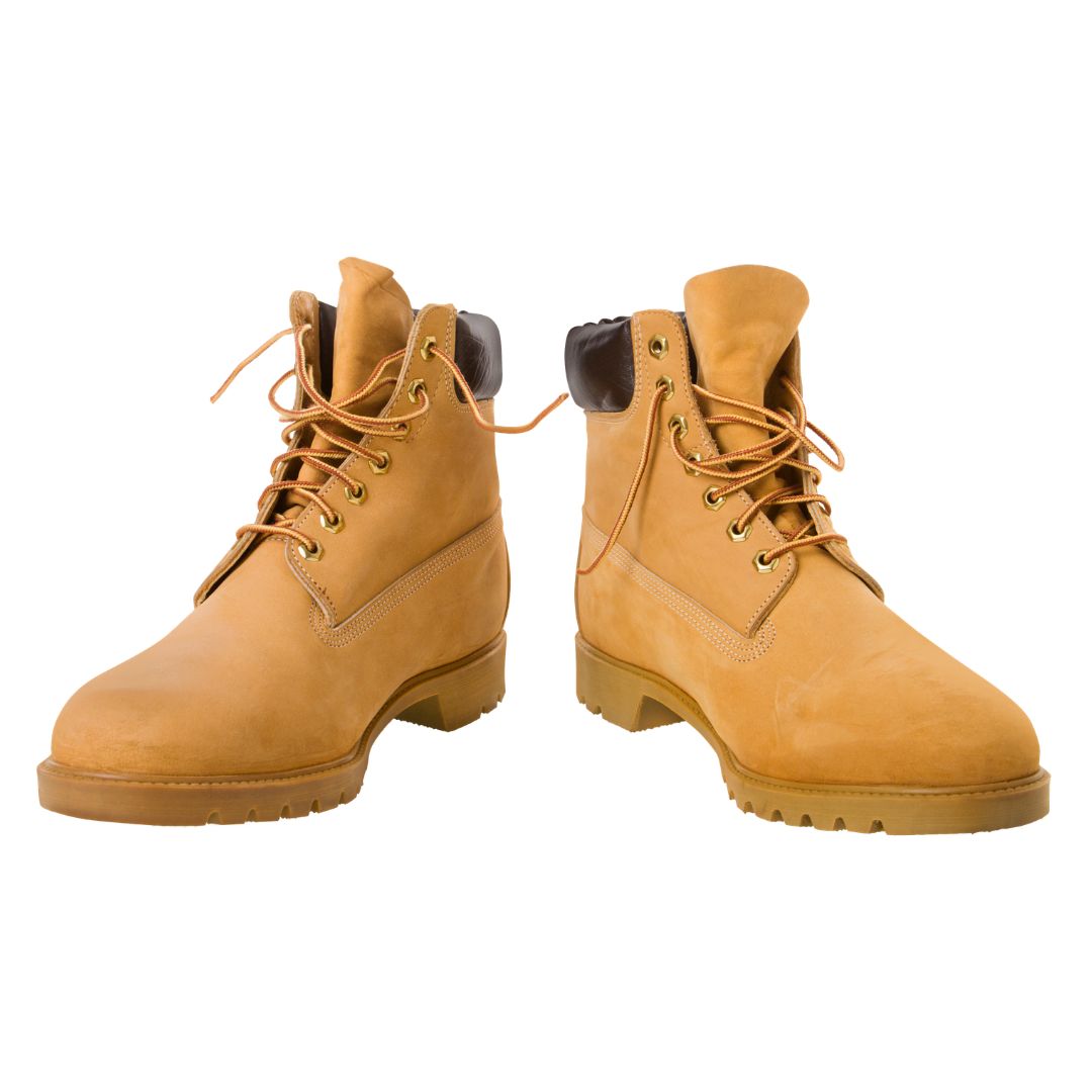 Tan utility boots photographed side by side.