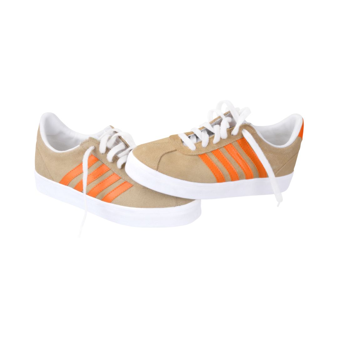 Orange low-top sneakers displayed together.