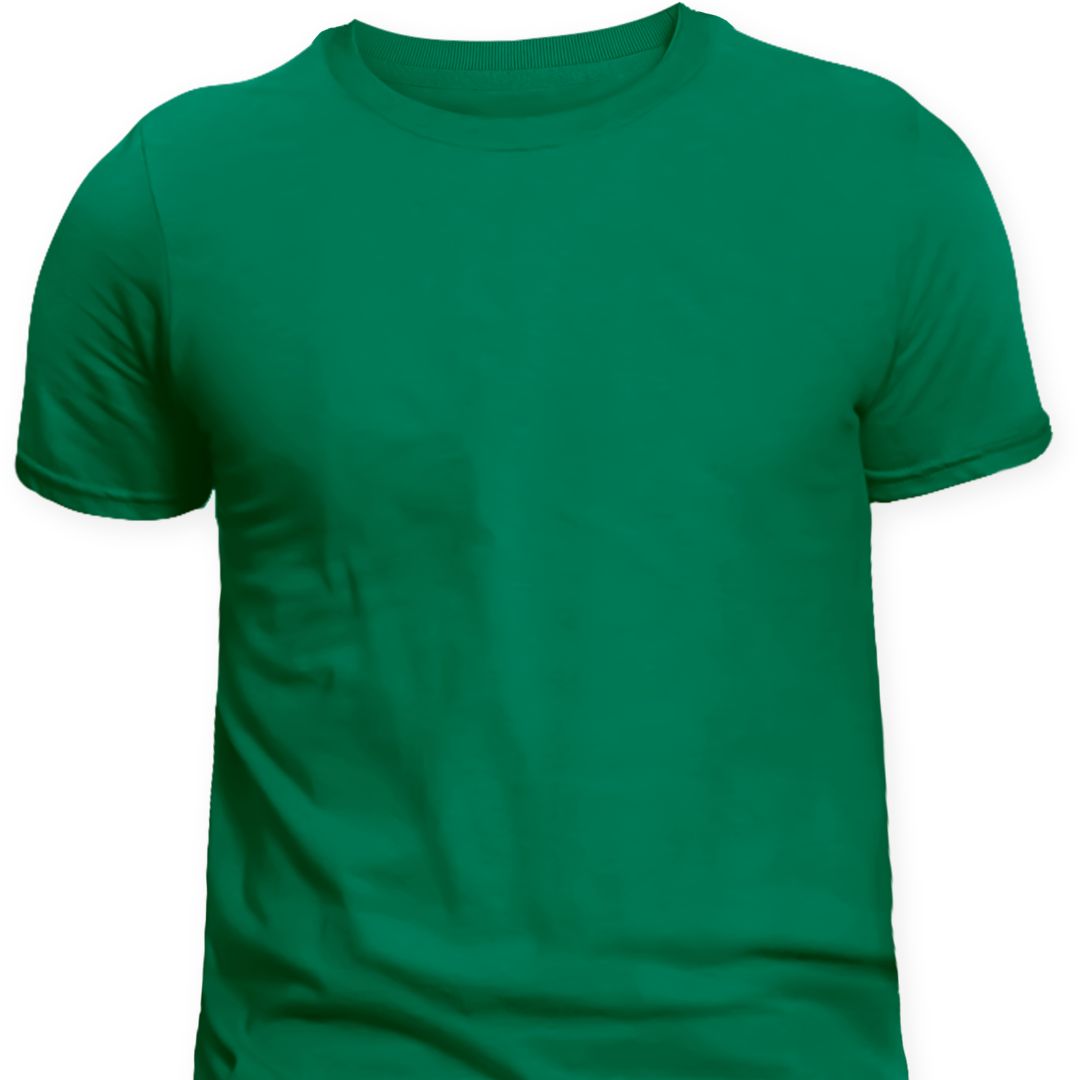 Green blank T-shirt laid flat on a white background.